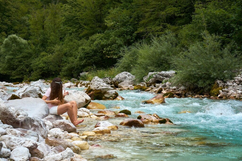 Traversée à gué de la Soča en Slovénie